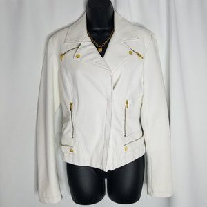bebe White Faux Leather Moto Jacket